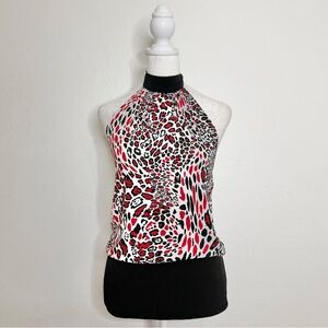 Studio 1940 Red and Black Leopard Print Halter Top